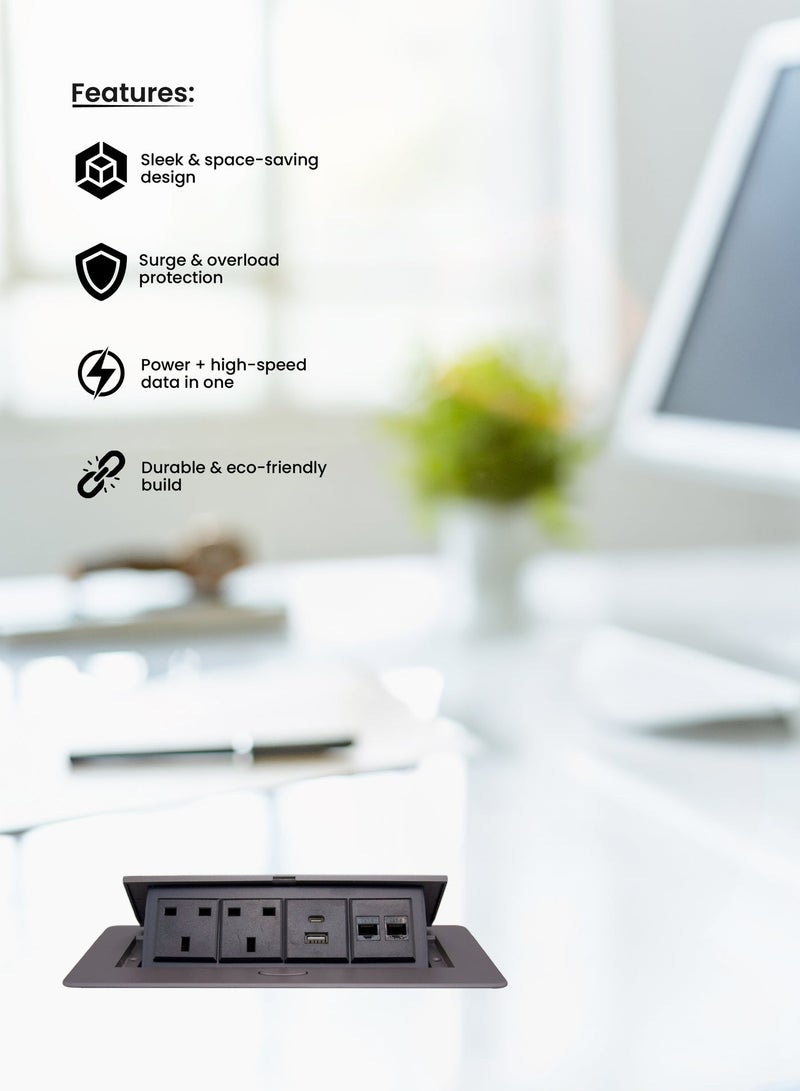 UNITED POWER Desktop Socket with 2 UK Sockets, 2CAT6A Ports, 1 USB & 1C Type - Image 2