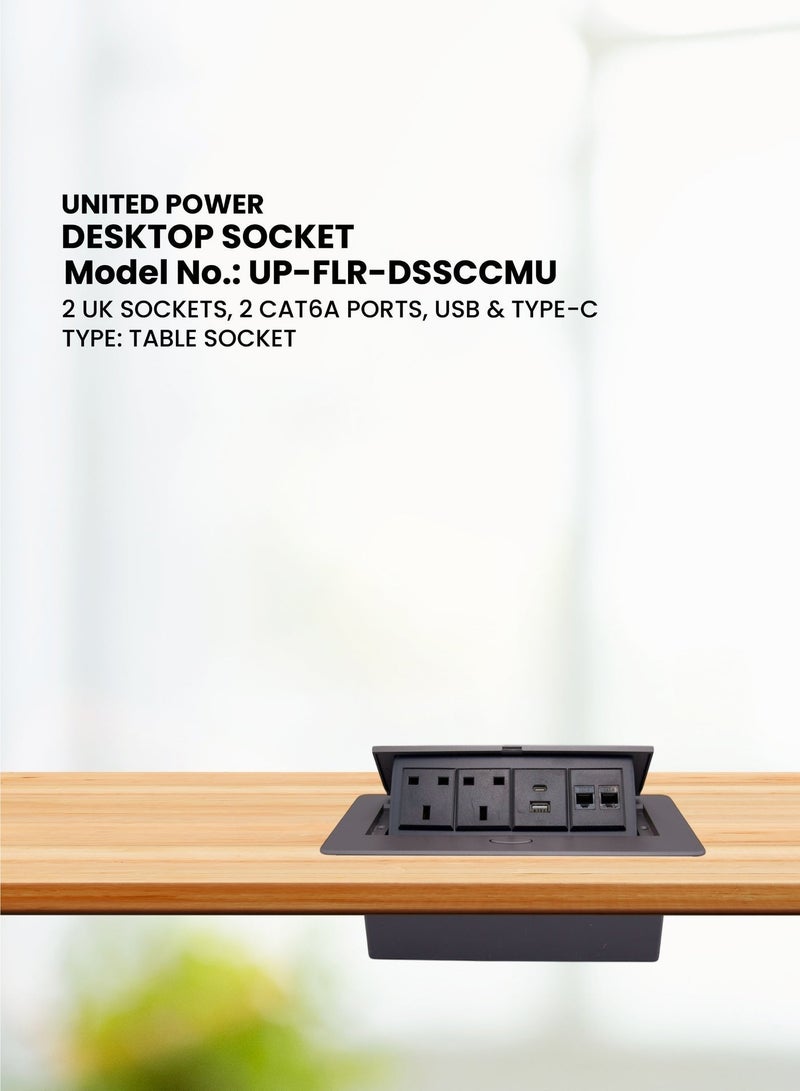UNITED POWER Desktop Socket with 2 UK Sockets, 2CAT6A Ports, 1 USB & 1C Type - Image 4