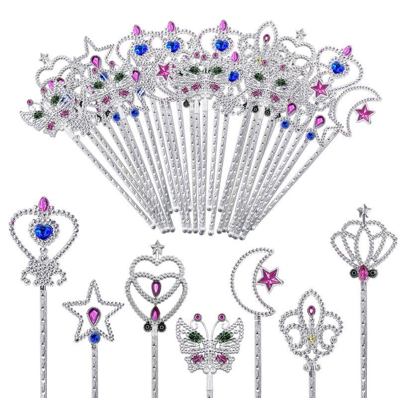 Ppxmeeudc 42Pcs Metal Magic Dress Up Princess Wand Set With 7 Different Shapes Colors Girl Dress Up Game Princess Costume Cosplay Fairy Wand Costume Accessory - Image 1