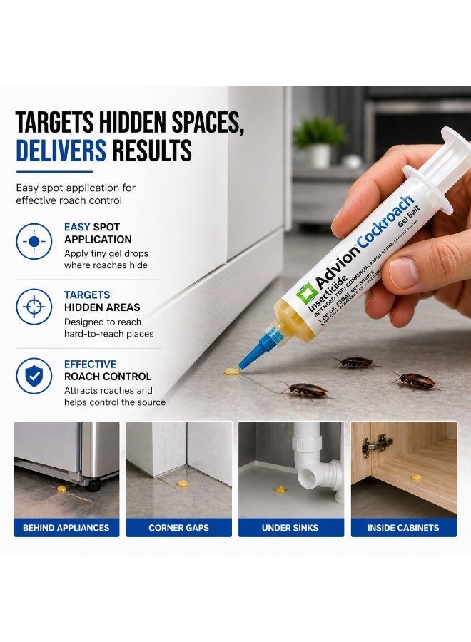 Cockroach Advion Cockroach Gel Bait 30g Powerful Roach Killer, Fast Acting Insecticide Gel for Home Kitchen & Bathroom, Long Lasting Pest Control Solution - Image 3