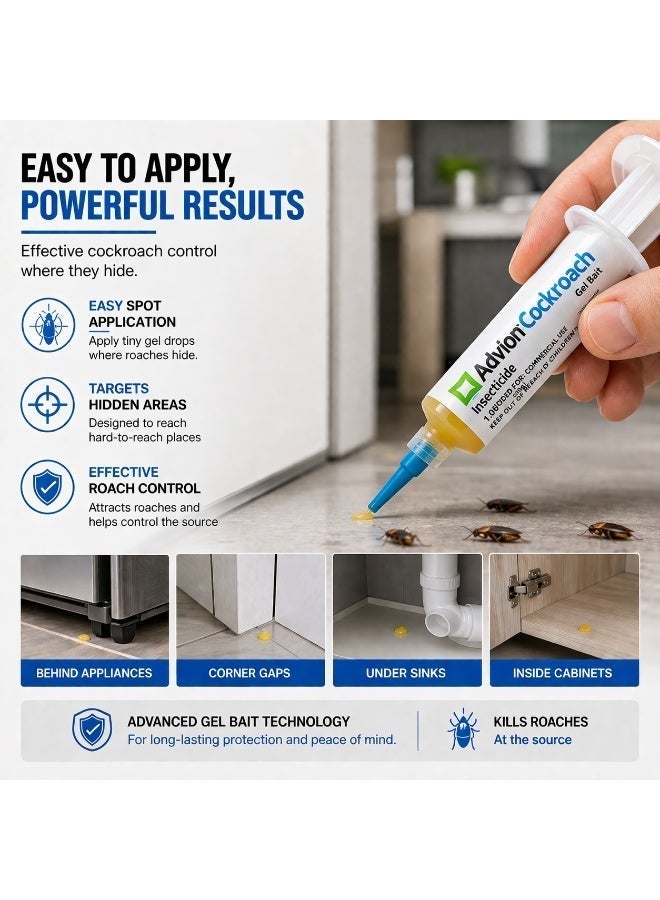 Cockroach Advion Cockroach Gel Bait 30g Powerful Roach Killer, Fast Acting Insecticide Gel for Home Kitchen & Bathroom, Long Lasting Pest Control Solution - Image 2
