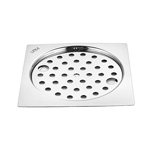 LIPKA Eon Square Flat Cut with Plain Jali Floor Drain |Premium Stainless Steel |5 x 5 Inches| with Lock| - Image 1
