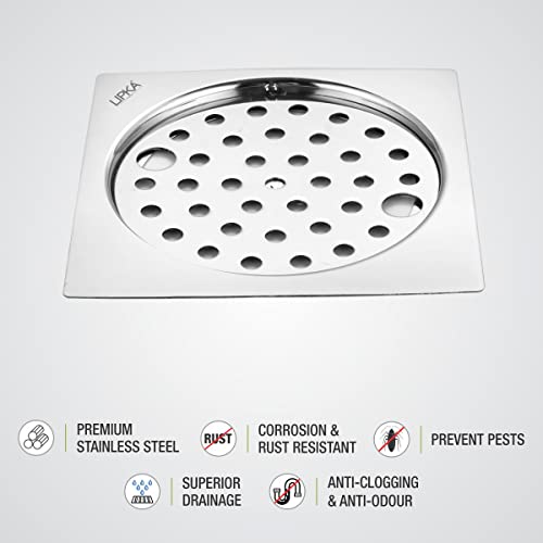 LIPKA Eon Square Flat Cut with Plain Jali Floor Drain |Premium Stainless Steel |5 x 5 Inches| with Lock| - Image 4