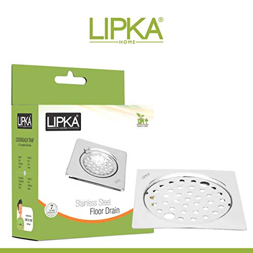 LIPKA Eon Square Flat Cut with Plain Jali Floor Drain |Premium Stainless Steel |5 x 5 Inches| with Lock| - Image 3