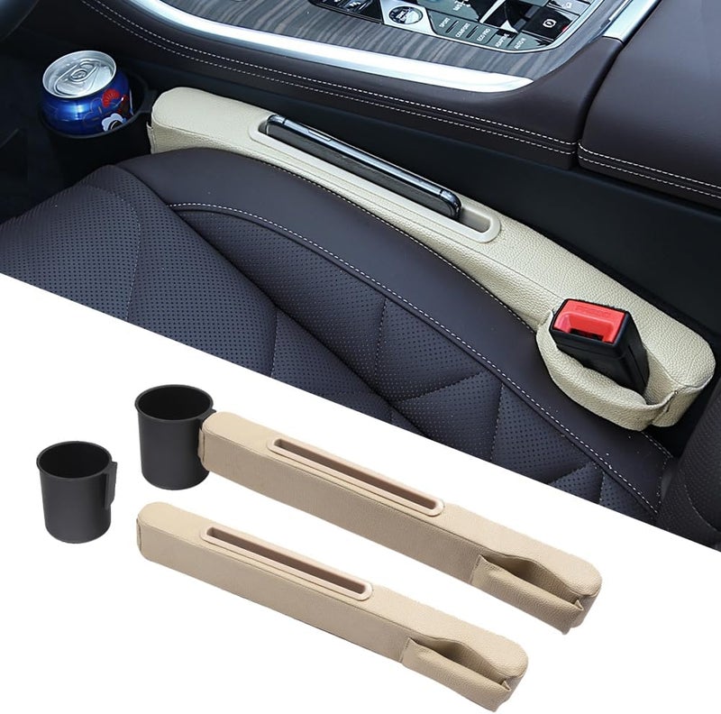 DURASIKO Advanced 3in1 Car Seat Gap Filler with Pocket Organizer and Removable Cupholder,Console Side Pocket Organizer,Car Seat Gap Pad for Cellphone Coin Key,Stopper and Blocker,PU Leather,2 Packs - Image 1