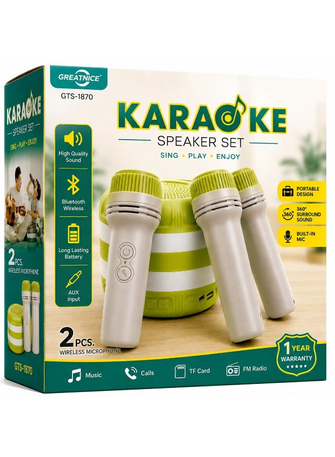 Genaric GTS-1870 Portable Mini Karaoke Speaker | Dual Microphone Karaoke Speaker | Wireless Karaoke Speaker - Image 2