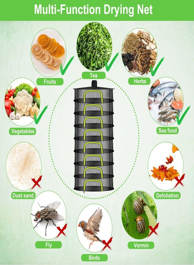Doacpcr 8 Layer Herb Drying Rack, Hanging Mesh Net, Foldable Plant Drying Rack With U-Shaped Zipper, Garden Trimming Shears and Hooks, For Drying Herbs Plants, Fruits, Seafood, Clothing(8 Layers-23.62'') - Image 3