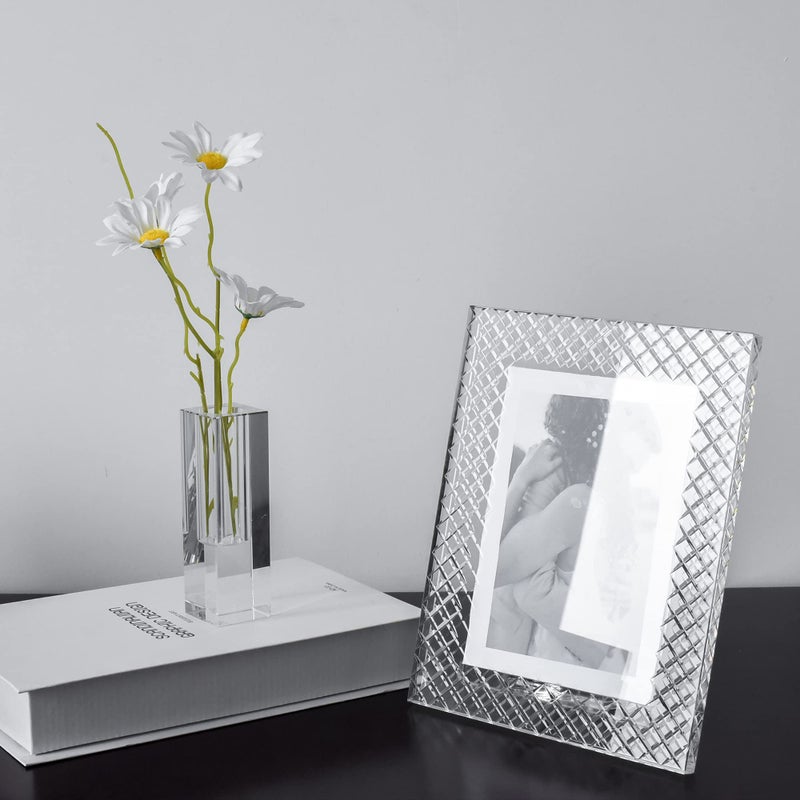 kitCom 5x7Inch Crystal Wedding Frame of Keepsake Photo Frames  Crystal Picture Frames with Embossed Design  Tabletop Display Decor Frame(Fit 5x7 Max Photos)  Clear with Gift Box - Image 4