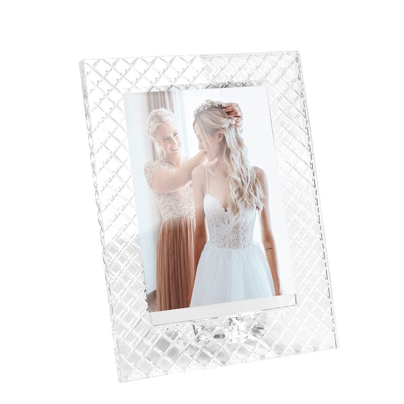 kitCom 5x7Inch Crystal Wedding Frame of Keepsake Photo Frames  Crystal Picture Frames with Embossed Design  Tabletop Display Decor Frame(Fit 5x7 Max Photos)  Clear with Gift Box - Image 1
