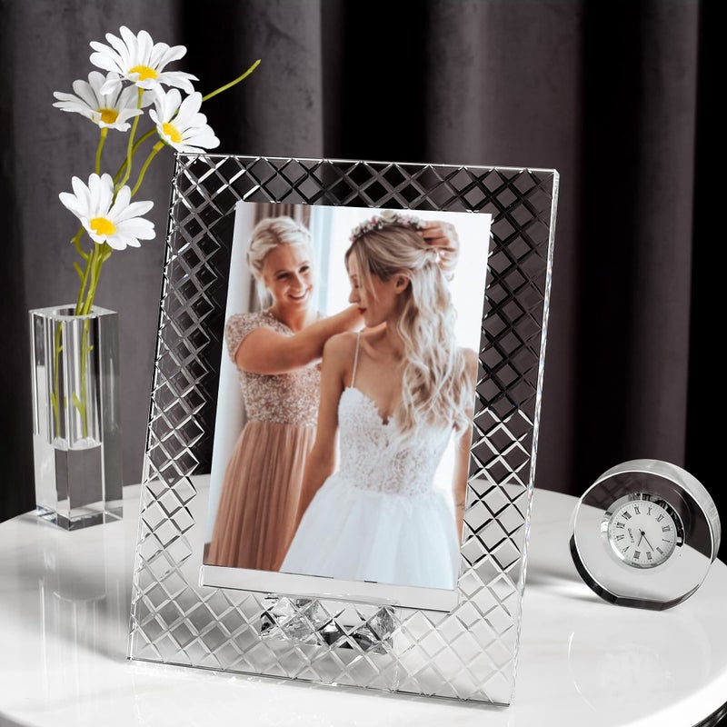 kitCom 5x7Inch Crystal Wedding Frame of Keepsake Photo Frames  Crystal Picture Frames with Embossed Design  Tabletop Display Decor Frame(Fit 5x7 Max Photos)  Clear with Gift Box - Image 5