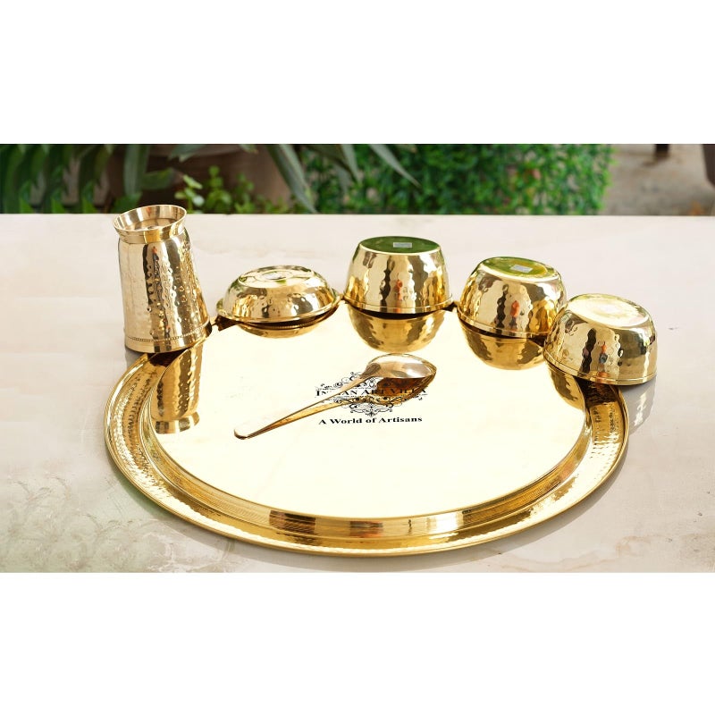 INDIAN ART VILLA طقم عشاء نحاسي من إنديان آرت فيلا بتصميم مطروق 7 قطع - Image 4