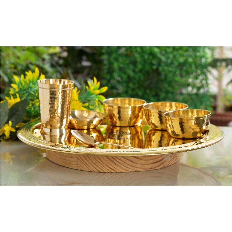 INDIAN ART VILLA طقم عشاء نحاسي من إنديان آرت فيلا بتصميم مطروق 7 قطع - Image 5