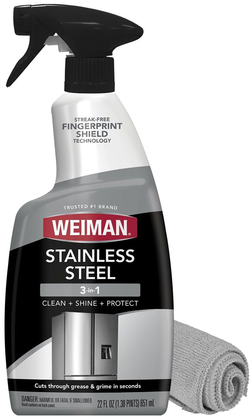 Weiman Stainless Steel Cleaner and Polish - Protects Appliances from Fingerprints and Leaves a Streak-Free Shine for Refrigerator, Dishwasher, Oven & Grill, Cleaning Supplies, Microfiber Cloth - Image 1