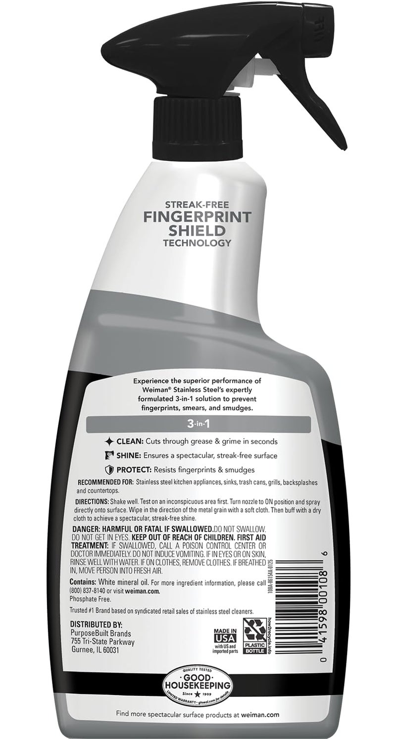 Weiman Stainless Steel Cleaner and Polish - Protects Appliances from Fingerprints and Leaves a Streak-Free Shine for Refrigerator, Dishwasher, Oven & Grill, Cleaning Supplies, Microfiber Cloth - Image 2