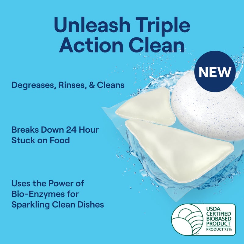 Seventh Generation Triple Action Clean Automatic Dishwasher Detergent Packs with Bio-Enzyme Power, Free & Clear, Fights 48-hour Stuck-on Food, 54 count - Image 2