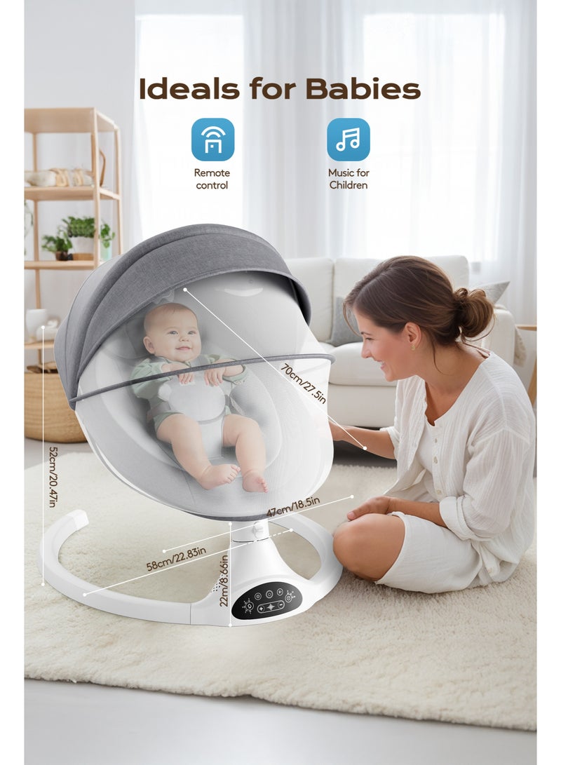 بيبيومي هزاز للرضع | أرجوحة أطفال حديثي الولادة، 5 سرعات تأرجح و10 تهويدات، تحكم عن بُعد وبلوتوث، مناسب من الولادة حتى 12 شهرًا (2–9 كجم)، لون رمادي - Image 3