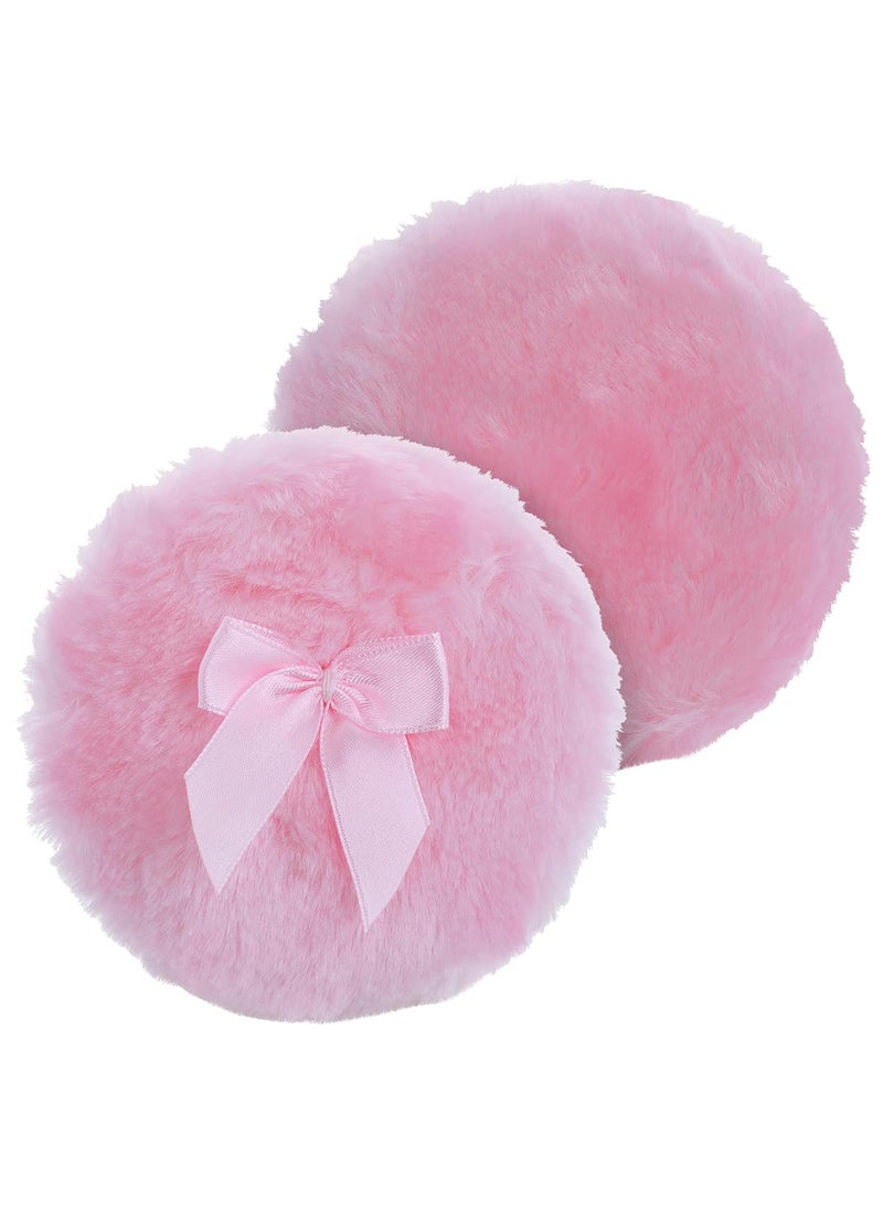 WLLHYF - WLLHYF 2 PCS Large Fluffy Powder Puff, 4 Inch Soft Velour Body Powder Puff Round Body Cosmetic Powder Loose Puff Washable Face Powder Puff Wet Dry Makeup Tool - Image 1