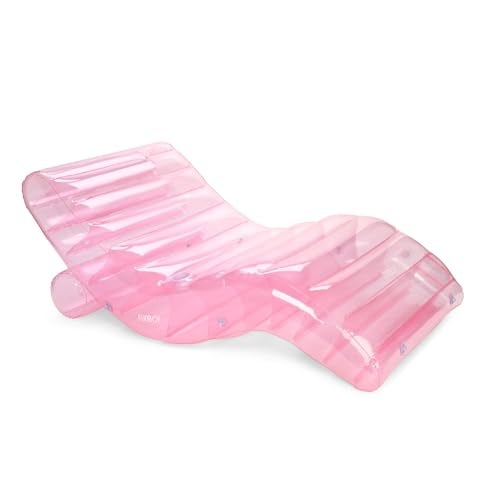 FUNBOY Giant Inflatable Luxury Clear Pale Pink Chaise Lounger, Chair Pool Float for Adults, Transparent Seaglass Green Material, Perfect for a Summer Pool Party - Image 1