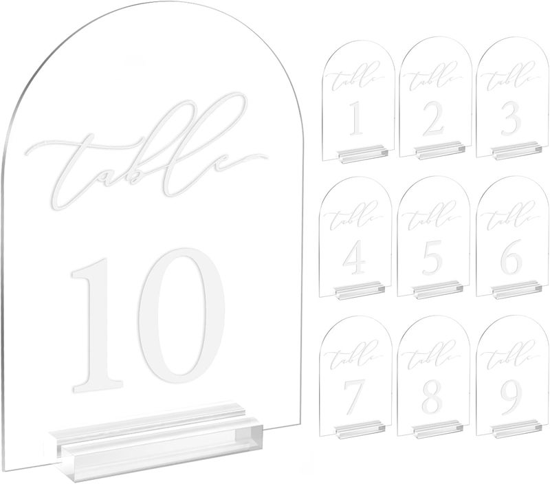SOVQUEST Arch Wedding Table Number 1-10 Clear Acrylic Tabletop Signs 5x7 Inch with Holder for Wedding Parties Anniversaries Reception Cafe Hotel Party Bar Business Event (1-10) - Image 1