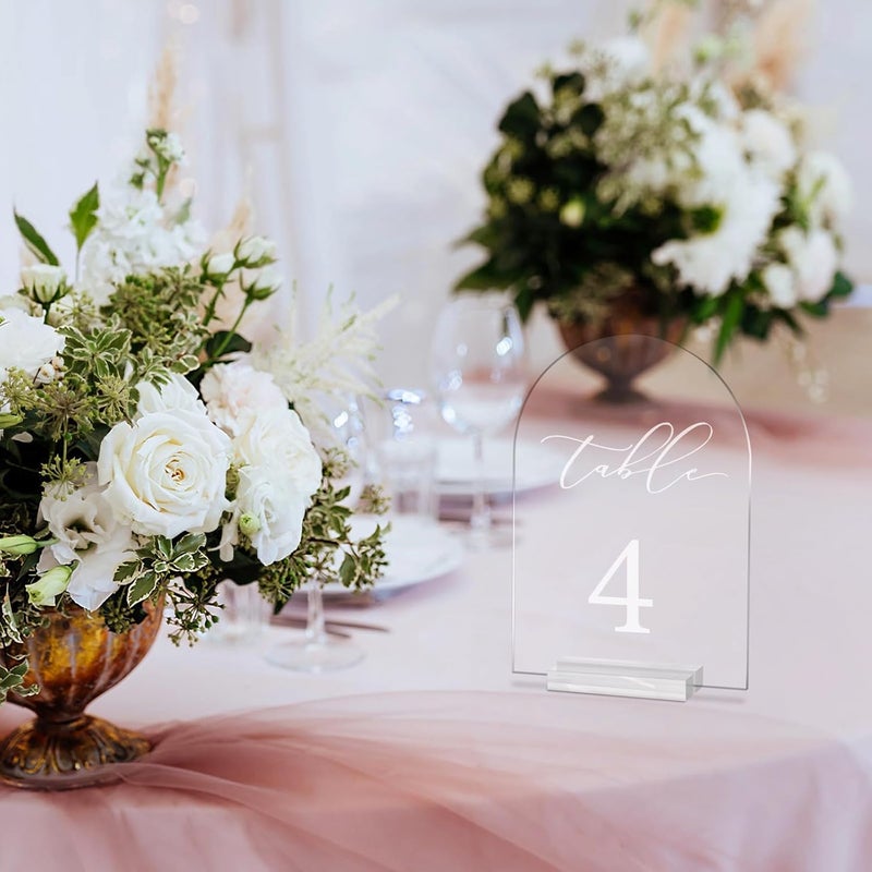 SOVQUEST Arch Wedding Table Number 1-10 Clear Acrylic Tabletop Signs 5x7 Inch with Holder for Wedding Parties Anniversaries Reception Cafe Hotel Party Bar Business Event (1-10) - Image 3