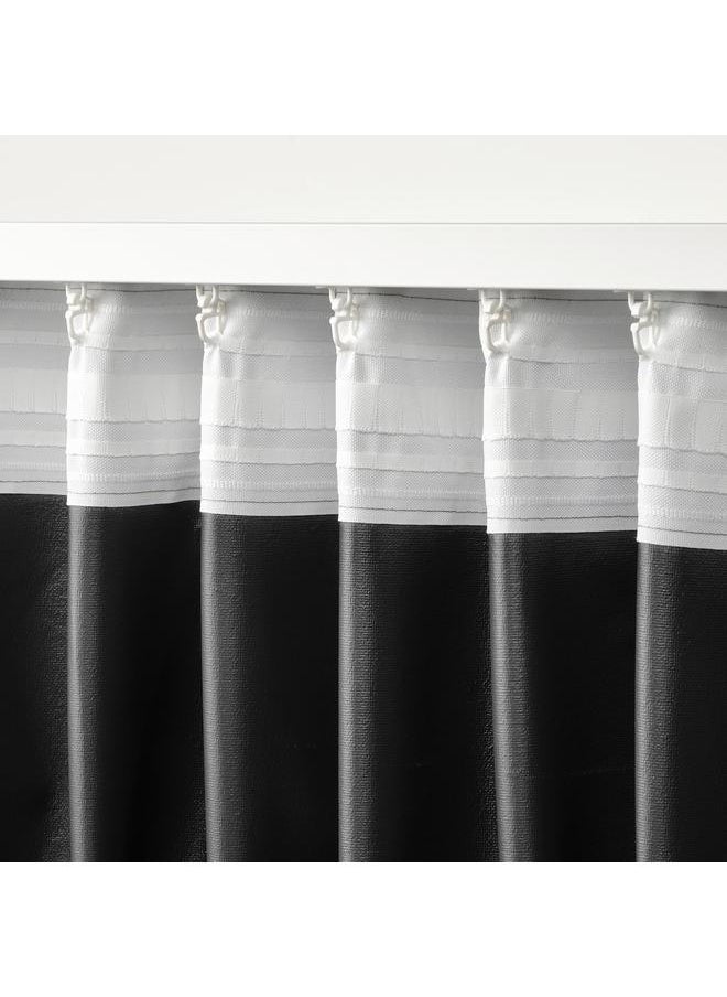 زبون ستائر معتمة، زوج واحد، مع شريط رأسي/رمادي، 135×300 سم  - Image 5