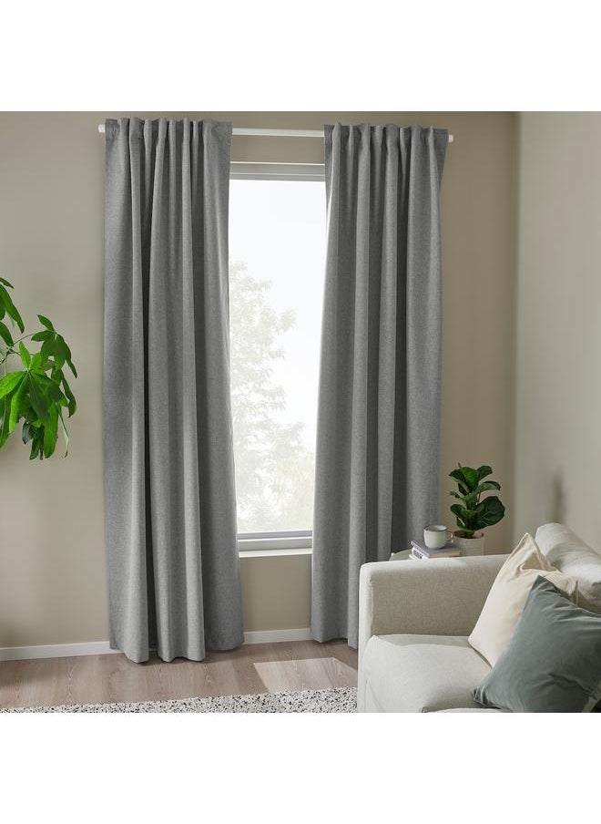 زبون ستائر معتمة، زوج واحد، مع شريط رأسي/رمادي، 135×300 سم  - Image 2