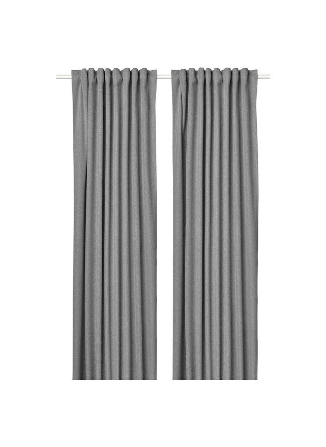زبون ستائر معتمة، زوج واحد، مع شريط رأسي/رمادي، 135×300 سم  - Image 1