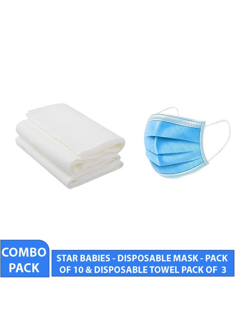 STAR BABiES Combo Pack Disposable Mask Pack Of 10 With Disposable Towel Pack Of 3 Blue  - Image 2