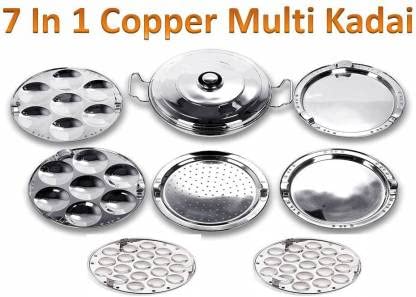 Bigbought AllinOne Stainless Steel Idli Cooker Kadai Steamer with Copper Bottom Big Size with 7 Plates 2Idli 2 Dhokla 1 Patra 2 Mini idli plate Induction Standard Idli Maker 7 Plates14 Idlis - Image 3