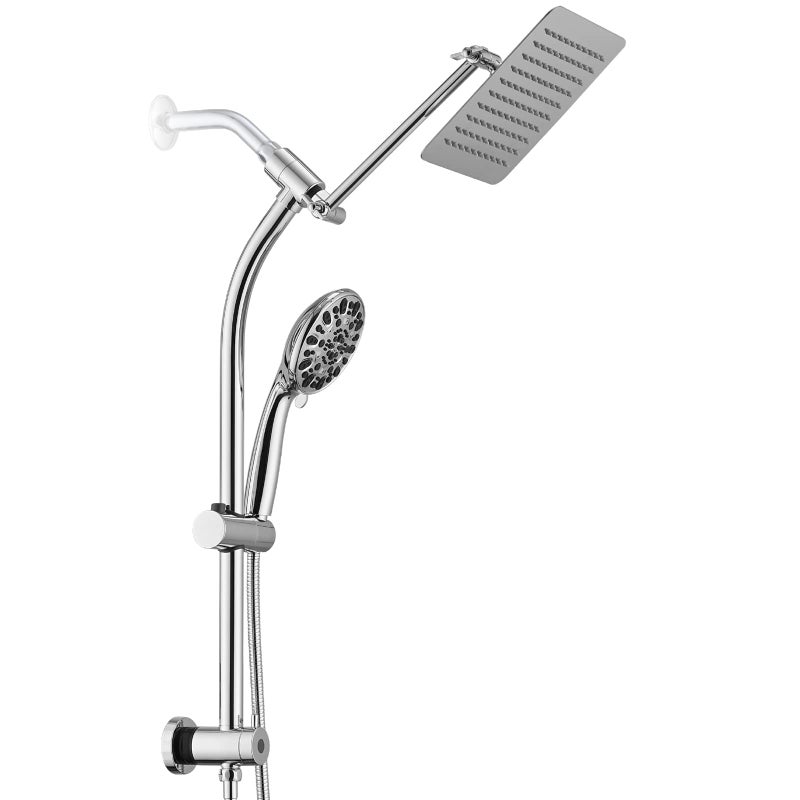 UCLIMAA Rainfall 8 Inch Shower Head with High Pressure Handheld Spray Combo DrillFree Slide Bar with Adjustable Shower Extension Arm 3Way Low Diverter for Easy Reach 5Ft Hose Chrome