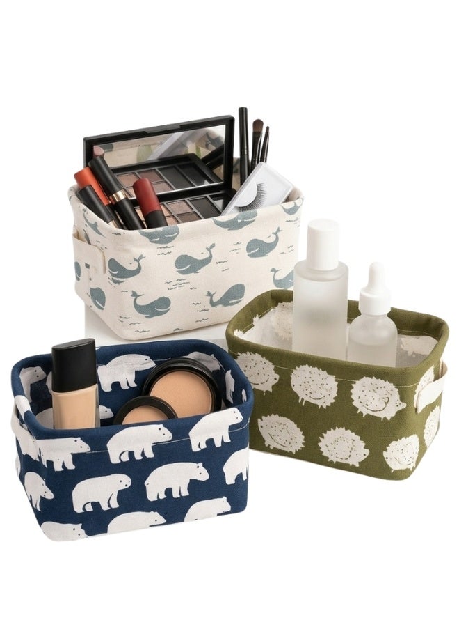 Pack of 3 Foldable Fabric Storage Bins Organizer with Handles, Small Rectangular Cube Storage Box, Multipurpose Collapsible Storage Bin, Cosmetic Storage, Toiletry Storage, Office Supplies Organization, Small Kids Toys, Socks or Accessories in Drawers (Multicolor) - Image 1