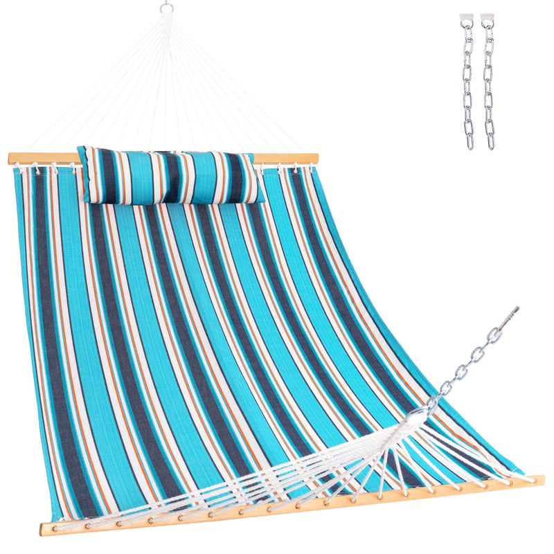 Lazy Daze Hammocks 12 FT Sunbrella Fabric Hammock not Fading with Spreader Bars and Free Pillow Fits for 2 Persons All Weather and Fade Resistant for Patio Yard 450 lbs Capacity Token Surfside