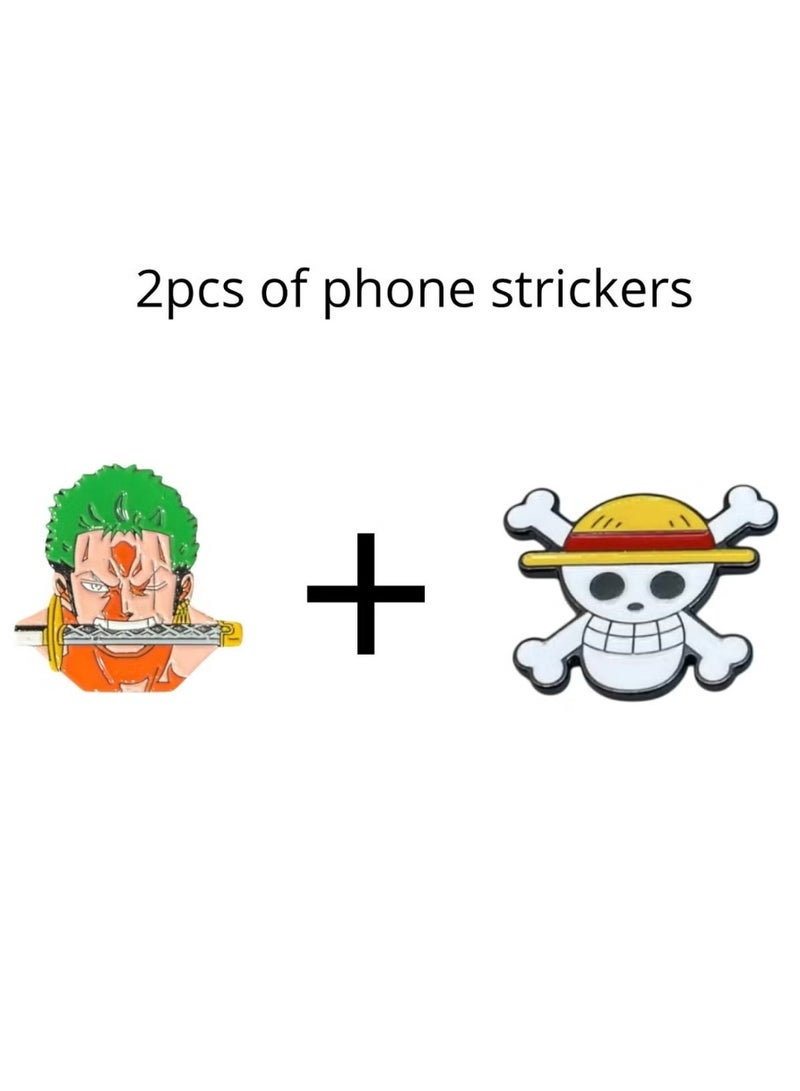 ACLIX 2 in 1 Stickers Mobile Phone Sticker Straw Hat Logo and Zoro Character from the New Anime One Piece High Quality 3D Metal Iron 2 Pieces for Anime Lovers Mobile Phone Stickers - Image 1