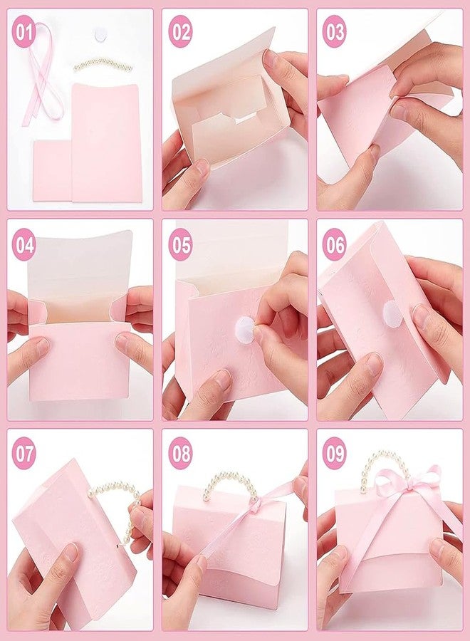 BENECREAT 30 Set Wedding Favors Box DIY Set, Pink Kraft Paper Box with Pearl Handle, Ribbons, Stickers, Gift Boxes for Birthday, Boutique, Wedding and Anniversary, 3.54x2.36x2.16inch - Image 4