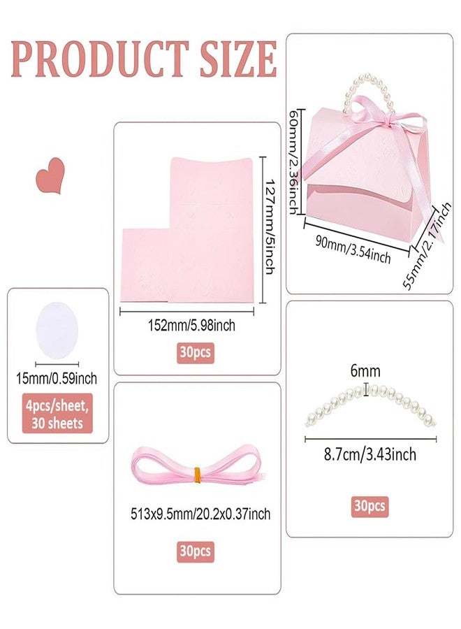 BENECREAT 30 Set Wedding Favors Box DIY Set, Pink Kraft Paper Box with Pearl Handle, Ribbons, Stickers, Gift Boxes for Birthday, Boutique, Wedding and Anniversary, 3.54x2.36x2.16inch - Image 2