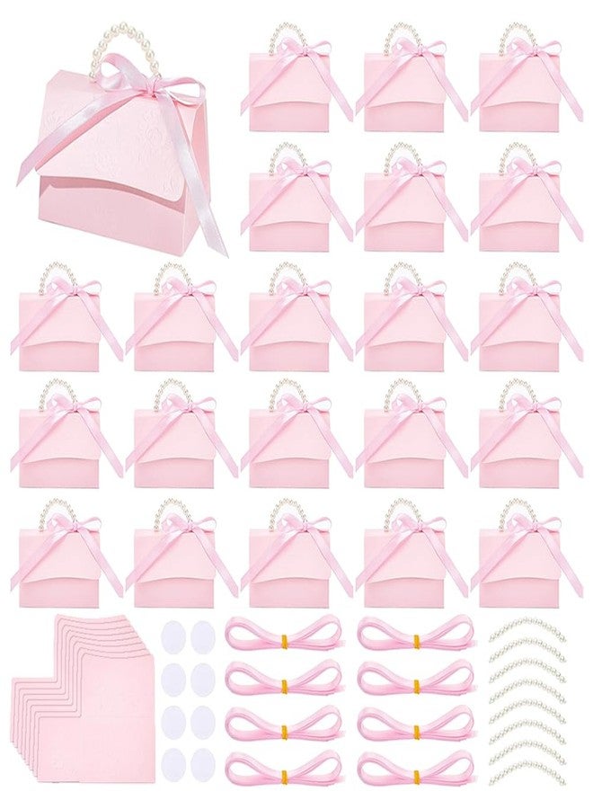 BENECREAT 30 Set Wedding Favors Box DIY Set, Pink Kraft Paper Box with Pearl Handle, Ribbons, Stickers, Gift Boxes for Birthday, Boutique, Wedding and Anniversary, 3.54x2.36x2.16inch - Image 1