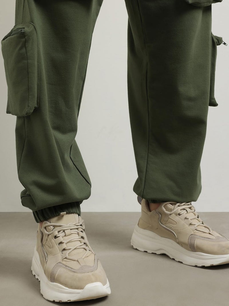 NOBERO Men's Relaxed Sweatpants (1M-BWJG-R0112_Olive Green, Mid Rise, Large - Image 3