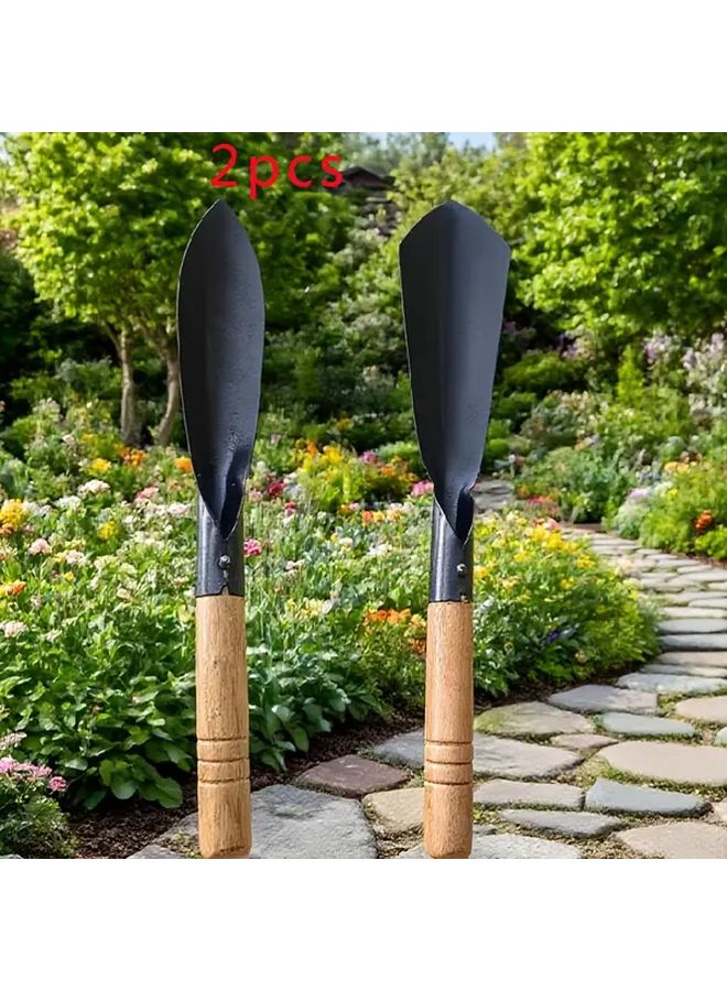 Willow Leaf Flat And Pointed Garden Shovels 2pcs With Wooden Handles Heavy Duty Digging Tools - Image 1