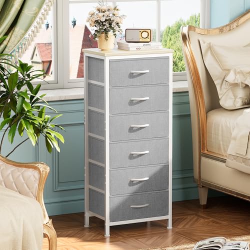 Huuger 43.3 Inch Tall Dresser for Bedroom, 6 Drawer Night Stand & Chests of Drawers, Fabric Dresser for Closet, Bedroom, Nightstand, End Table with Metal Frame, Storage Tower with Fabric Bins, Grey - Image 4