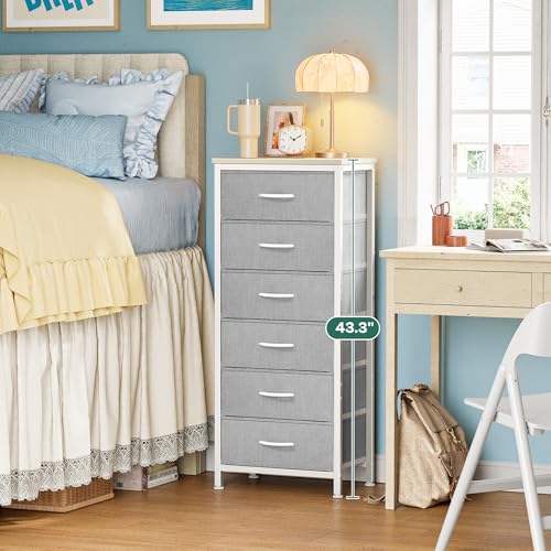 Huuger 43.3 Inch Tall Dresser for Bedroom, 6 Drawer Night Stand & Chests of Drawers, Fabric Dresser for Closet, Bedroom, Nightstand, End Table with Metal Frame, Storage Tower with Fabric Bins, Grey - Image 2