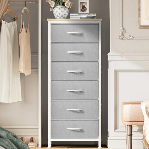 Huuger 43.3 Inch Tall Dresser for Bedroom, 6 Drawer Night Stand & Chests of Drawers, Fabric Dresser for Closet, Bedroom, Nightstand, End Table with Metal Frame, Storage Tower with Fabric Bins, Grey - Image 1