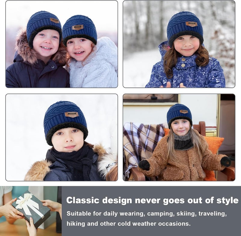 YSense 3 Pcs Boys Girls Winter Beanie Hat Scarf Gloves Set Thick Knitted Warm Toddler Winter Hat Mittens Neck Warmer for Kids - Image 3