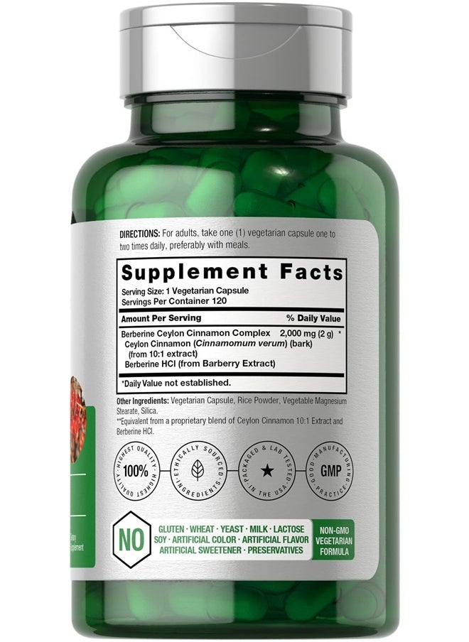 Horbaach Horbaach Berberine Plus Ceylon Cinnamon | 2000mg | 120 Veggie Capsules | Vegetarian, Non-GMO & Gluten Free Supplement | Berberine Complex  - Image 2