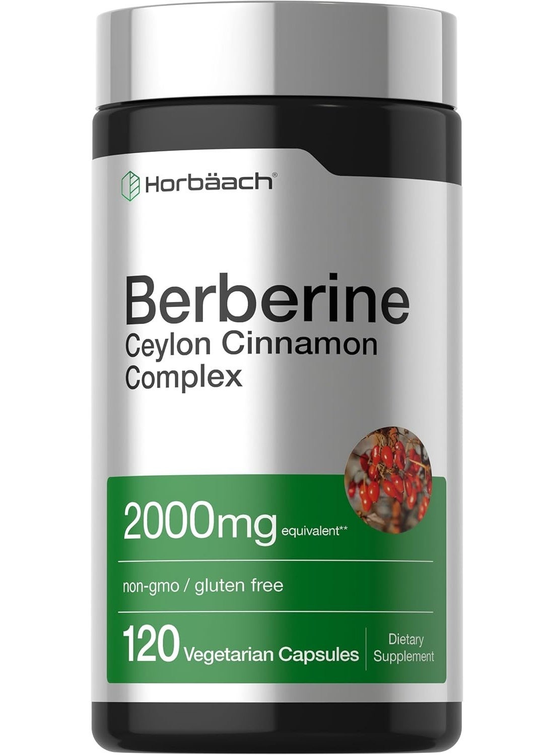 Horbaach Berberine Plus Ceylon Cinnamon | 2000mg | 120 Veggie Capsules | Vegetarian, Non-GMO & Gluten Free Supplement | Berberine Complex