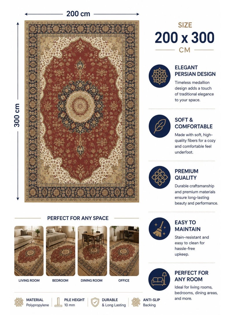 Alkaffary Bashayer Area Rug, Living Room & Majlis Rug, Luxury Heritage Arabic Design High-Quality Materials,100X200 cm, Red - Image 2