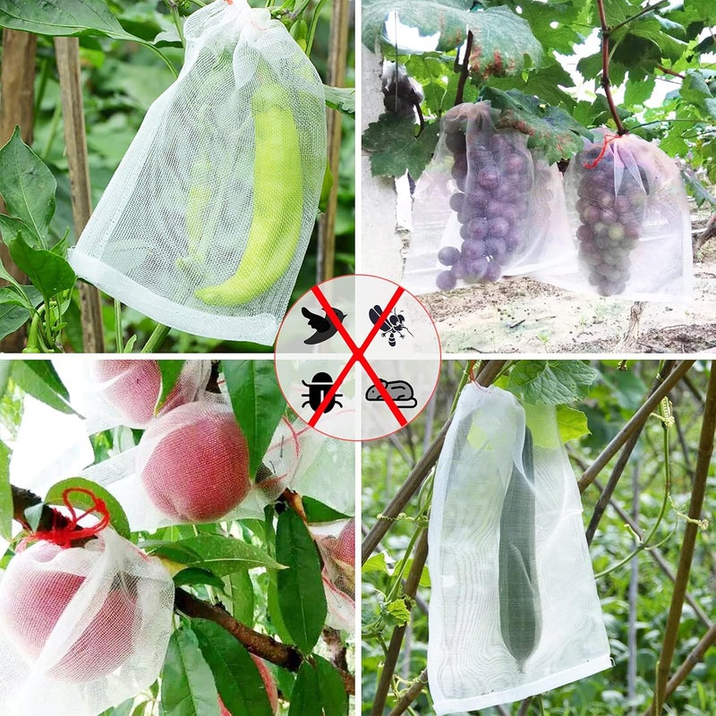 Kikhope 50 Pcs Fruit Protection Bags, 12"x8" Fruit Netting Bags, Garden Netting Bags with Drawstring, Fruit Tree Bags, Netting Barrier Bags for Protecting Fruits and Vegetables - Image 4