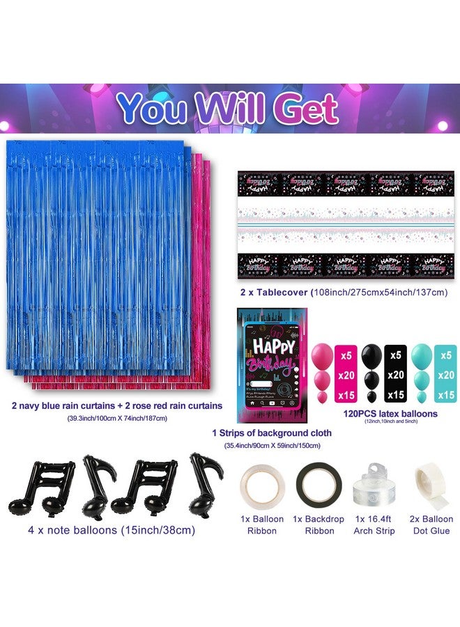 OurWarm Tik Tok Birthday Party Decorations, 135Pcs Happy Birthday Decorations, Includes Banner, Fringe Backdrop, Balloons Arch, Tablecloth for Party Supplies - Image 3