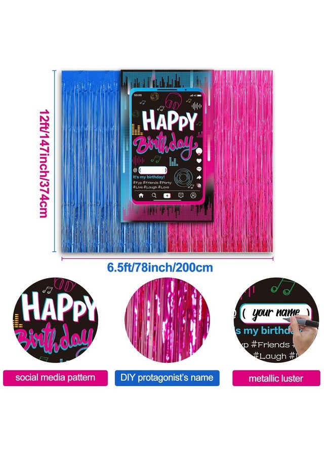 OurWarm Tik Tok Birthday Party Decorations, 135Pcs Happy Birthday Decorations, Includes Banner, Fringe Backdrop, Balloons Arch, Tablecloth for Party Supplies - Image 5
