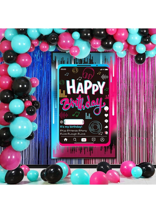 OurWarm Tik Tok Birthday Party Decorations, 135Pcs Happy Birthday Decorations, Includes Banner, Fringe Backdrop, Balloons Arch, Tablecloth for Party Supplies - Image 4