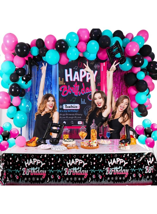 OurWarm Tik Tok Birthday Party Decorations, 135Pcs Happy Birthday Decorations, Includes Banner, Fringe Backdrop, Balloons Arch, Tablecloth for Party Supplies - Image 2
